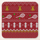 Tennis Christmas Sweater Gezwirntes Muster Red Xma Rechteckiger Pappuntersetzer (Vorderseite)