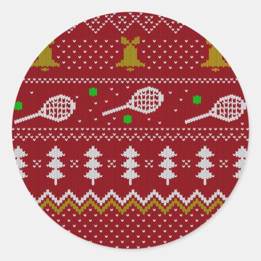 Tennis Christmas Sweater Gezwirntes Muster Red Xma Runder Aufkleber (Vorderseite)