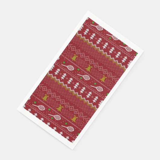Tennis Christmas Sweater Gezwirntes Muster Red Xma Serviette (Ecke)