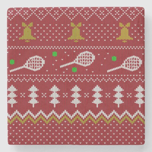 Tennis Christmas Sweater Gezwirntes Muster Red Xma Steinuntersetzer (Vorderseite)