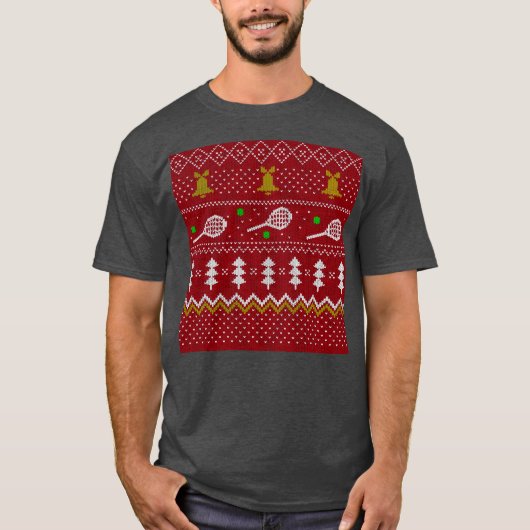 Tennis Christmas Sweater Gezwirntes Muster Red Xma T-Shirt (Vorderseite)