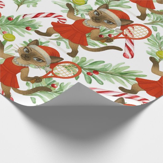 Tennis Christmas themed fir Siamese cat Lovers Geschenkpapier (Ecke)