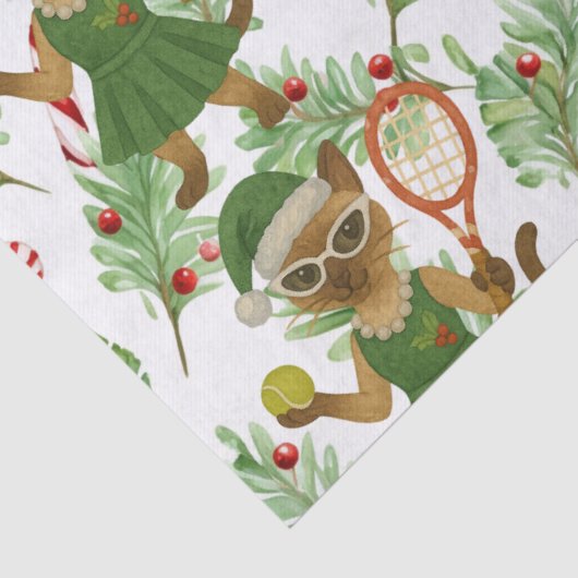 Tennis Christmas themed fir Siamese cat Lovers Seidenpapier (Detail)