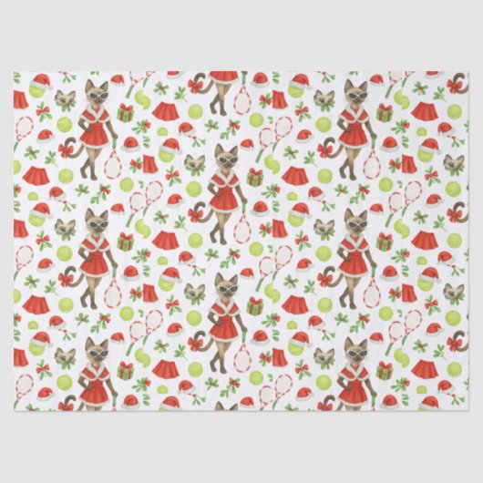 Tennis Christmas themed fir Siamese cat Lovers Seidenpapier (Vorderseite)