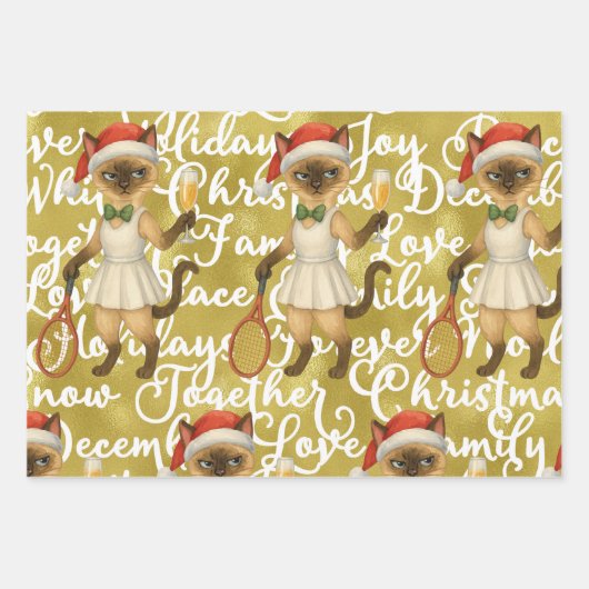 Tennis Christmas themed for player who loves cat Geschenkpapier Set (Vorderseite 3)