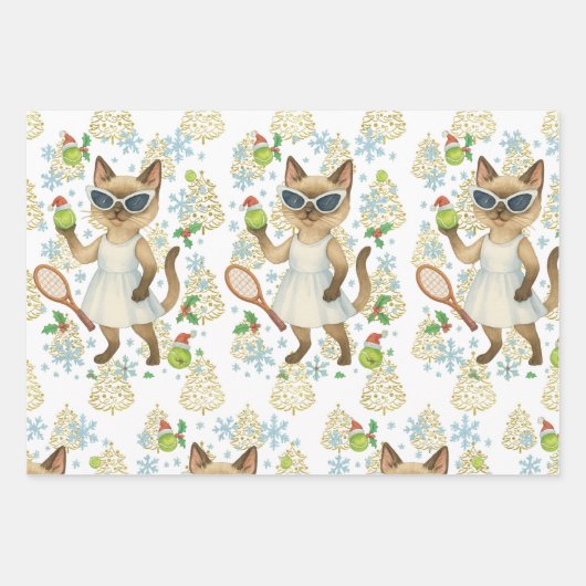 Tennis Christmas themed for player who loves cat Geschenkpapier Set (Vorderseite 2)