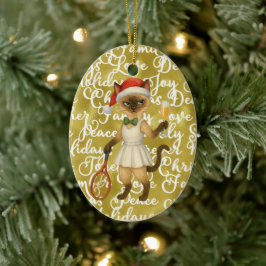 Tennis Christmas themed for player who loves cat Keramik Ornament
