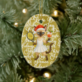 Tennis Christmas themed for player who loves cat Keramik Ornament
