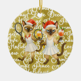 Tennis Christmas themed for player who loves cat Keramik Ornament