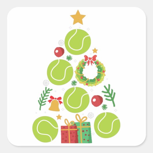 Tennis Christmas Tree | Weihnachtssportgeschenk Quadratischer Aufkleber (Vorderseite)