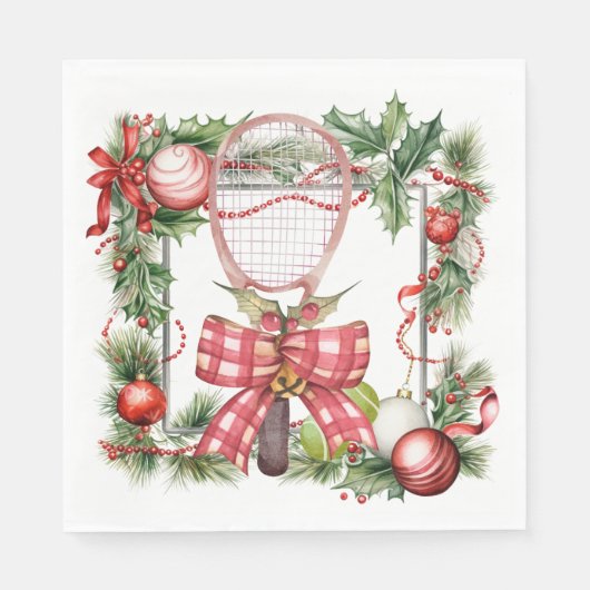Tennis Christmas Wreath Wassercolor Serviette (Vorderseite)