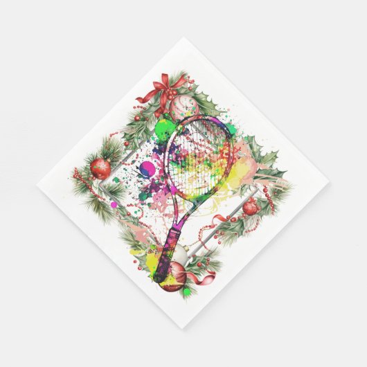 Tennis Christmas Wreath Wassercolor Serviette (Ecke)