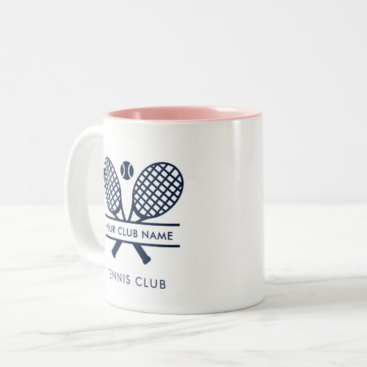 Tennis Club Name Navy Blue Logo Custom Sports Zweifarbige Tasse (Vorderseite Links)