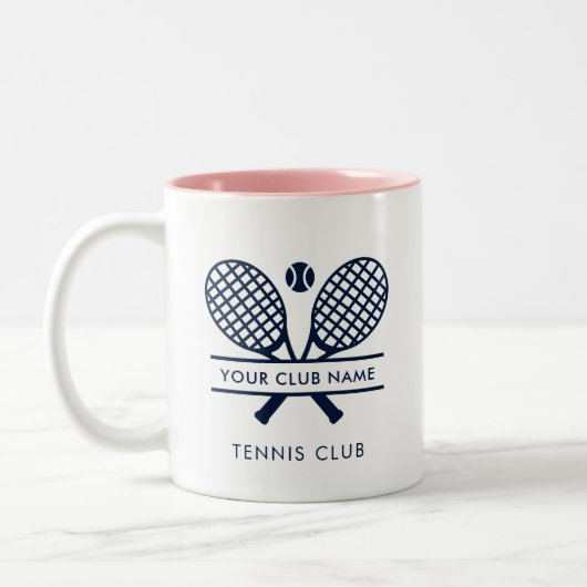 Tennis Club Name Navy Blue Logo Custom Sports Zweifarbige Tasse (Links)