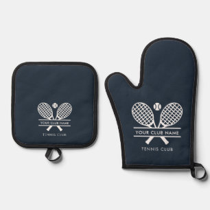 Tennis Club Name Team Weißer Racket Ofenhandschuh & Topflappen-Set