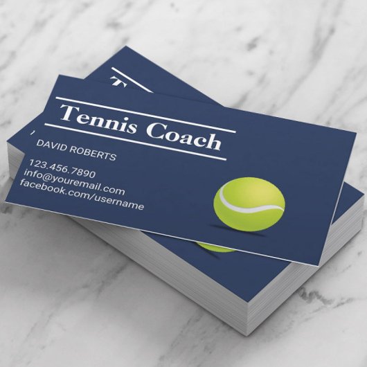 Tennis Coach Navy Blue Minimalistisch Visitenkarte