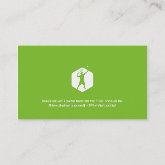 Tennis Coach | Tennisspielerin Grün Visitenkarte (Rückseite)