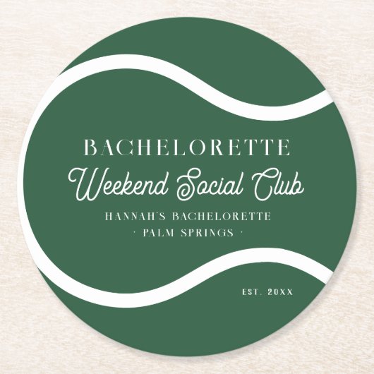 Tennis Country Club | Bachelorette Runder Pappuntersetzer (Vorderseite)