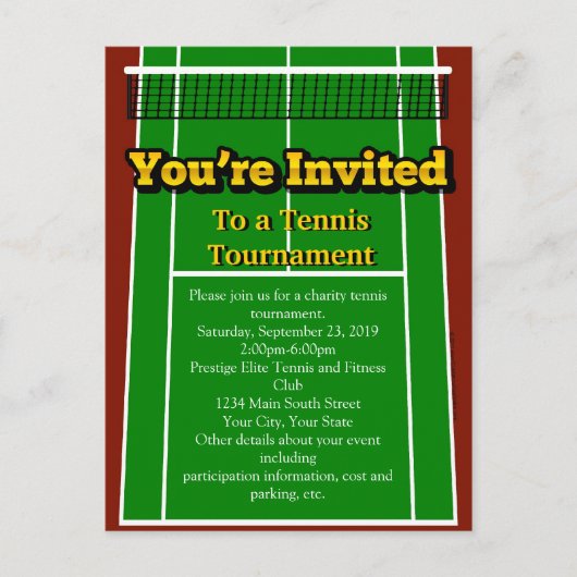 Tennis Court Layout Graphic, Sie sind eingeladen Einladungspostkarte (Vorderseite)