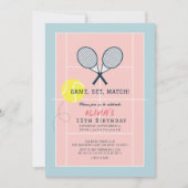 Tennis Court Racquet Pink Girl Geburtstag Einladung (Vorderseite)