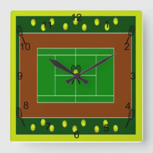 Tennis Court & Tennis Racquets Quadratische Wanduhr