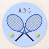 Tennis Crossschläger Intials Blue Paper Untersetze Runder Pappuntersetzer (Vorderseite)