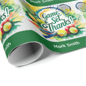 Tennis Danke Party mit Schläger und Ball Geschenkpapier (Rolleneckpunkt)