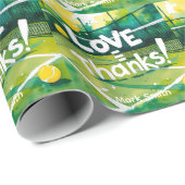 Tennis Danke Party mit Schläger und Ball Geschenkpapier (Rolleneckpunkt)