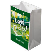 Tennis Danke Party mit Schläger und Ball Mittlere Geschenktüte (Vorderseite Schrägansicht)