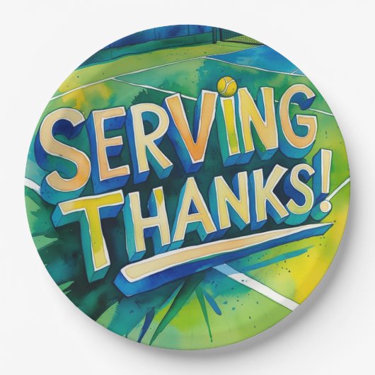 Tennis Danke Party mit Schläger und Ball Pappteller (Vorderseite)