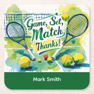 Tennis Danke Party mit Schläger und Ball Rechteckiger Pappuntersetzer
