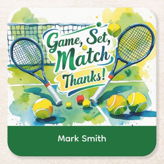 Tennis Danke Party mit Schläger und Ball Rechteckiger Pappuntersetzer (Vorderseite)