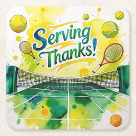 Tennis Danke Party mit Schläger und Ball Rechteckiger Pappuntersetzer