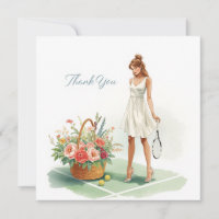Tennis Dankeskarten mit Spieler und Blumen