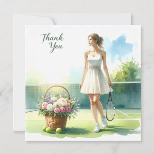 Tennis Dankeskarten mit Spieler und Blumen Dankeskarte