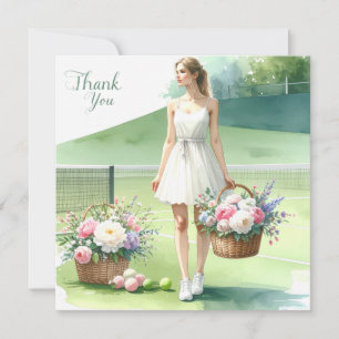 Tennis Dankeskarten mit Spieler und Blumen Dankeskarte