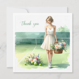 Tennis Dankeskarten mit Spieler und Blumen Dankeskarte