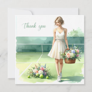 Tennis Dankeskarten mit Spieler und Blumen Dankeskarte