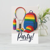 Tennis Das Thema des monatlichen Regenbogens Einladung (Stehend Vorderseite)