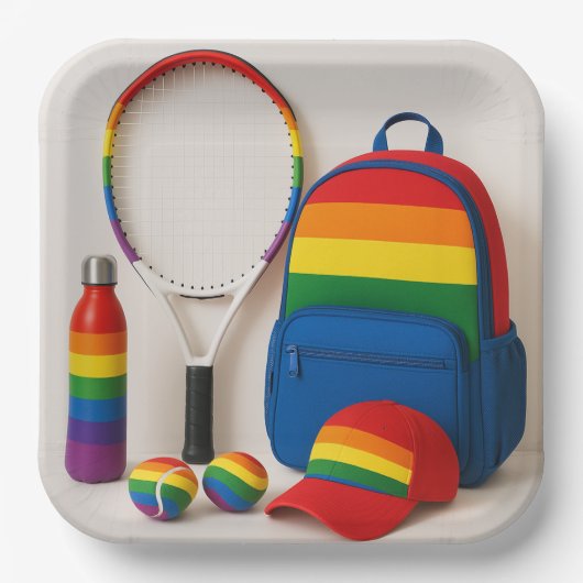 Tennis Das Thema des monatlichen Regenbogens Pappteller (Vorderseite)