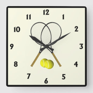 Tennis-Doppel Cream Quadratische Wanduhr