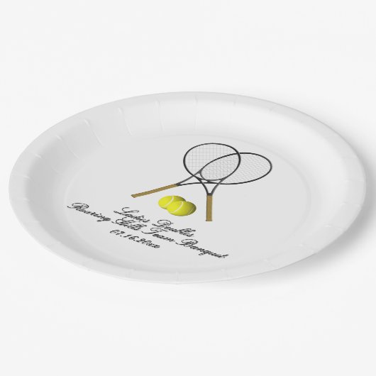 Tennis Doubles 3 Textelines Pappteller (Schrägansicht)