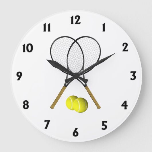 Tennis Doubles Black Numbers Große Wanduhr (Vorderseite)