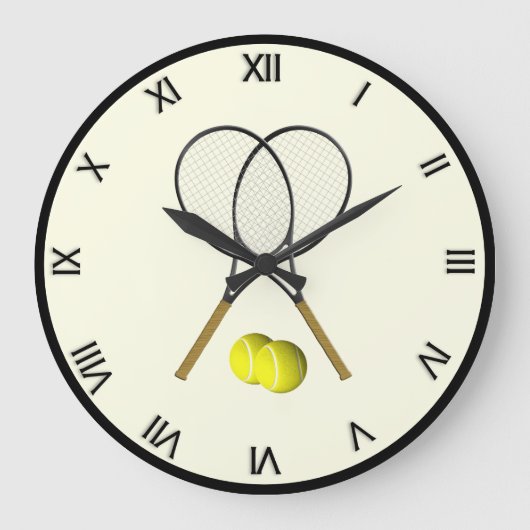 Tennis Doubles Cream Große Wanduhr (Vorderseite)