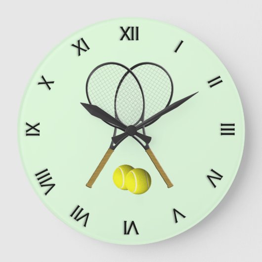Tennis Doubles Green Große Wanduhr (Vorderseite)