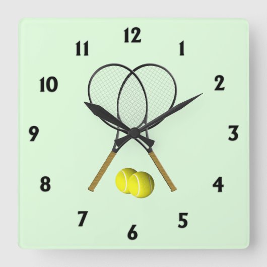 Tennis Doubles Green Quadratische Wanduhr (Vorderseite)