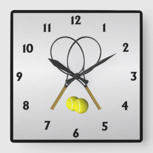 Tennis Doubles Silver Quadratische Wanduhr