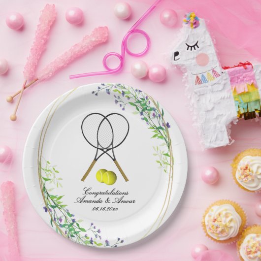 Tennis Doubles Wedding 3 Textlines Pappteller (Party)