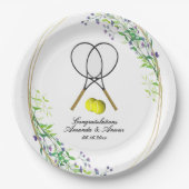 Tennis Doubles Wedding 3 Textlines Pappteller (Vorderseite)