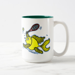 Tennis-Fische, Fische, die Tennis spielen Zweifarbige Tasse